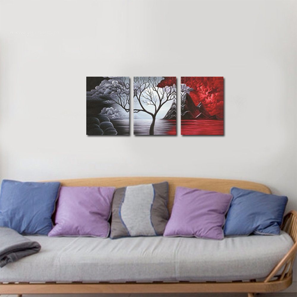Wieco Art 3 Panels The Cloud Tree Gallery Wrapped Modern Canvas Wall Art Abstract Paintings Reproduction Prints Artwork Pictures for Home Decorations Wall Decor