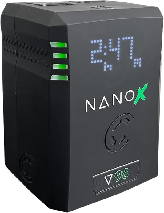 Core SWX NANO-V98X 98Wh Micro V-Mount Battery – Compact Lithium-Ion Pack with USB-C PD Input/Output, USB-A, P-Tap, 10A Load, 3.9hr Runtime (25W), for Cameras & Production Gear