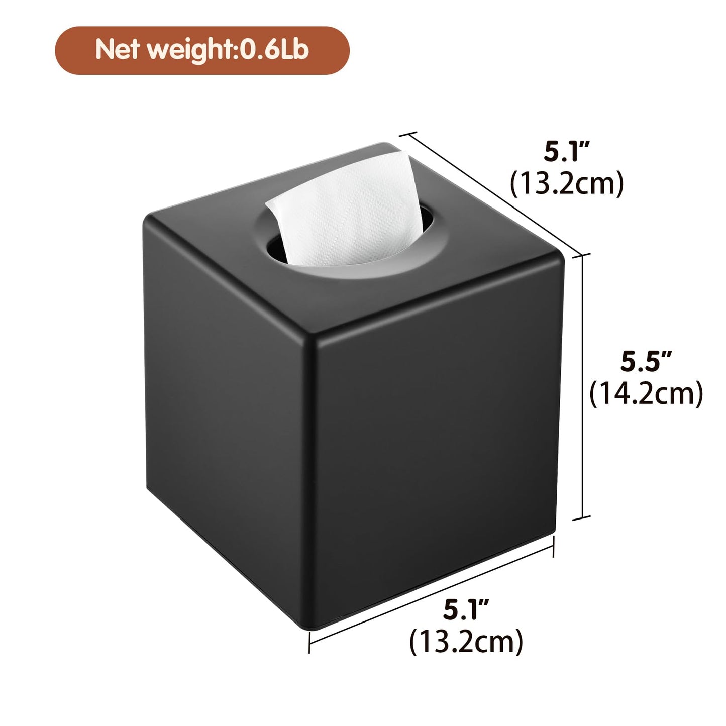 Y-in Hand Tissue Box Cover, Modern Decorative Square Facial Storage Tissue Box Holder, Home Accessories for Bathroom Vanity Countertops, Dressers, Night Stand, Parlors and Office - Matte Black