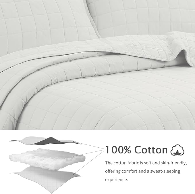 100% Cotton Quilt Sets Oversized King Size - Soft Lightweight Quilt for Bed Bedding Set for Bedroom Decor-Bedspread in Geometric Pattern with 2 Pillow Shams for All Season, 120x120 inches