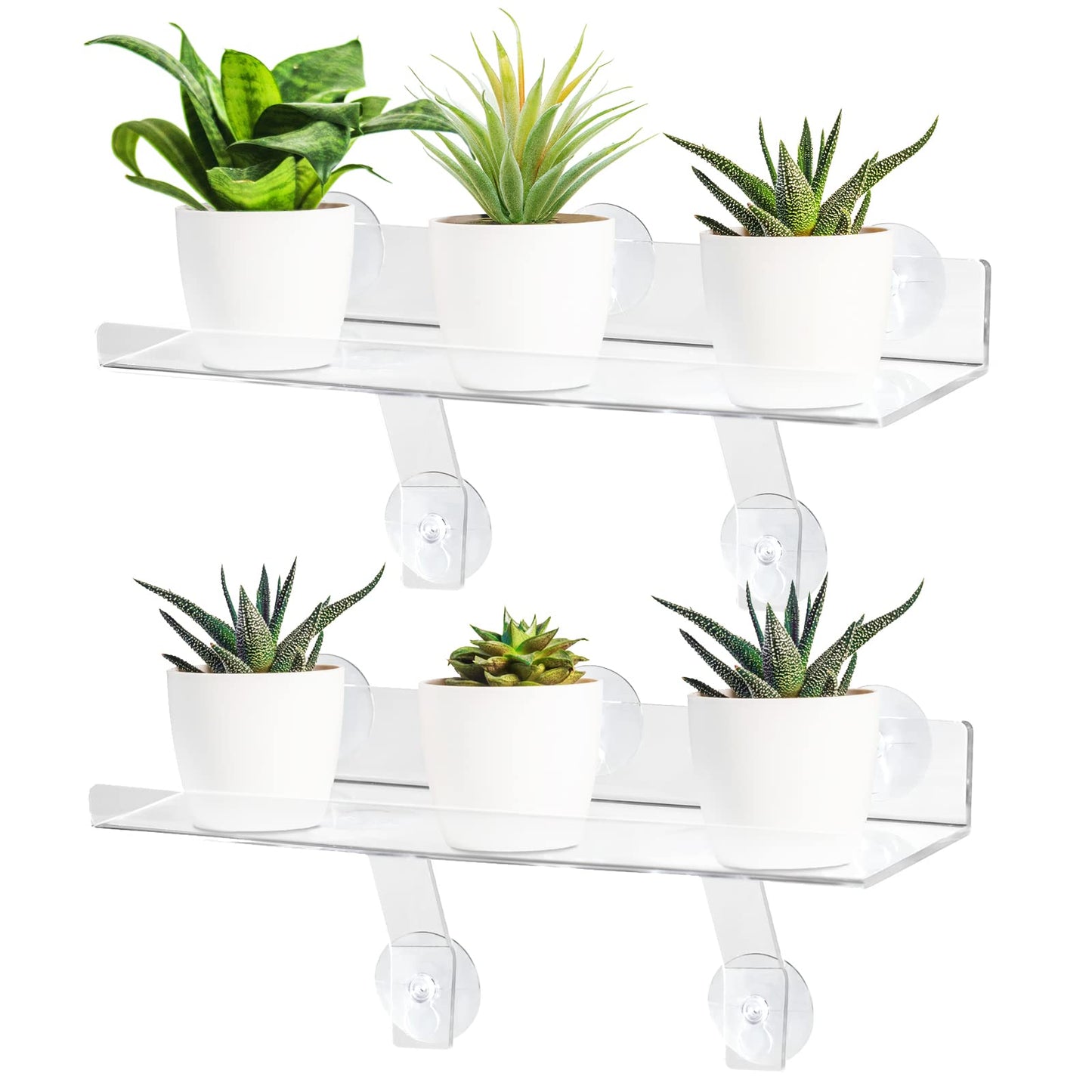 RSSCIIIUL 2 Pcs Plant Window Shelf, Window Plant Shelves with Bracket,15in Transparent Acrylic Sill Extender with Suction Cup, Floating Shelf for Plants Apply to Succulents, Seed Plant
