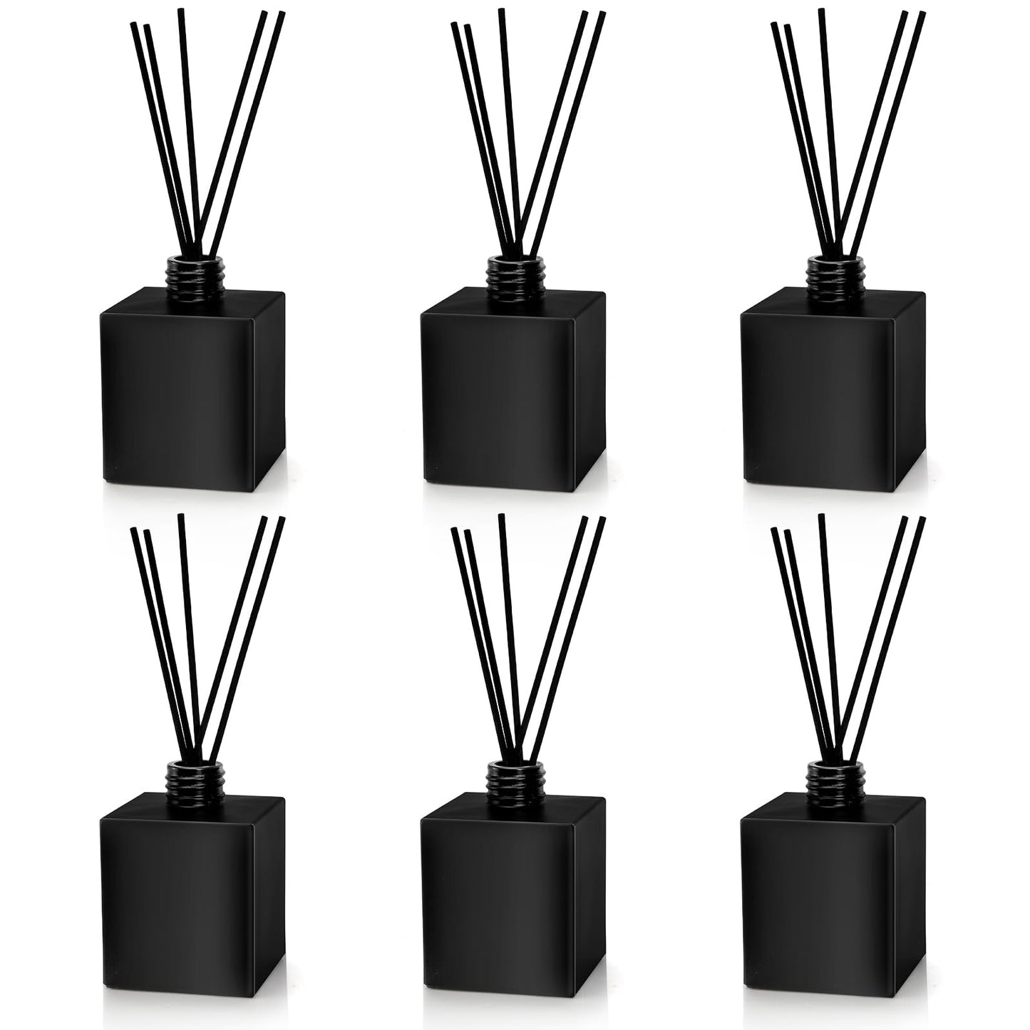Yesland 6 Pack Perfume Reed Diffuser Bottle, 200ml/6.7oz Empty Refillable Essential Oil Bottles Glass with 60 Sticks, DIY Fragrance Diffuser Sets for Home Bathroom Office Decoration Gift, Black
