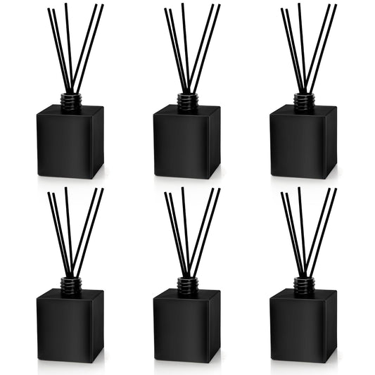 Yesland 6 Pack Perfume Reed Diffuser Bottle, 200ml/6.7oz Empty Refillable Essential Oil Bottles Glass with 60 Sticks, DIY Fragrance Diffuser Sets for Home Bathroom Office Decoration Gift, Black