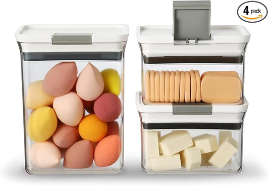 Felli Premium Tite Airtight Storage Container Set, 3 Pack - Clear Plastic Canisters with Easy Flip Lock Lids, Stackable Kitchen Pantry & Bathroom Organizer for Snacks, Dry Goods, Makeup, BPA Free