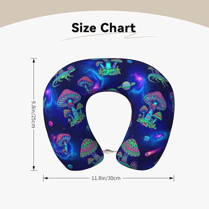 Neck Pillow Memory Foam Chin Cushion with Breathable Cover Trippy Mushrooms, Cute Airplane Car Pillows for Office Head Pain Relief