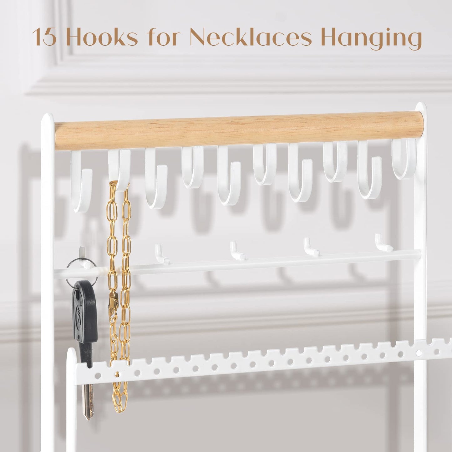 ProCase Jewelry Organizer Stand Necklace Organizer Earring Holder, 6 Tier Jewelry Stand Necklace Holder with 15 Hooks, Jewelry Tower Display Rack Storage Tree for Bracelets Earrings Rings -White