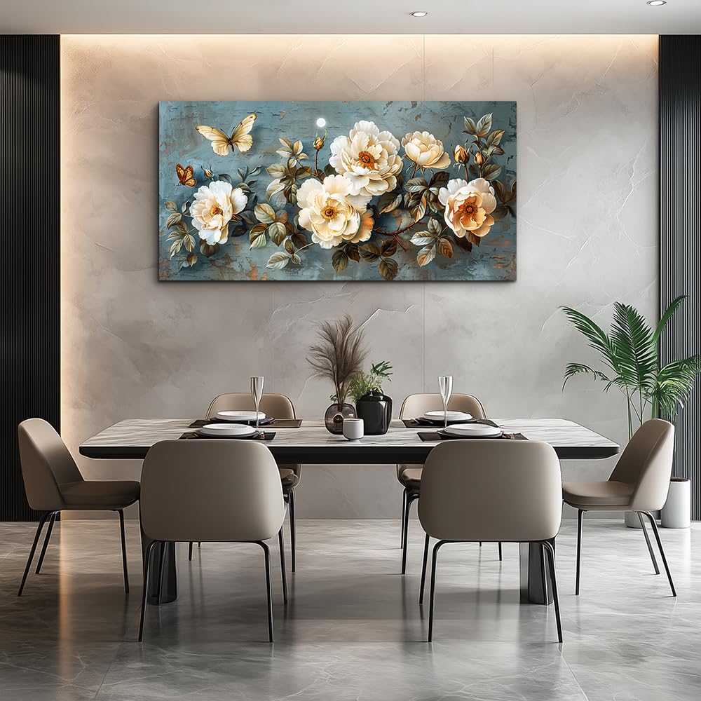 PHAOHUAXM Large Canvas Wall Decor For Bedroom Wall Art For Living Room Office Decor Abstract White Flower Painting Modern Printing Pictures Artwork Restaurant kitchen Home Decor Aesthetic 20"x40"