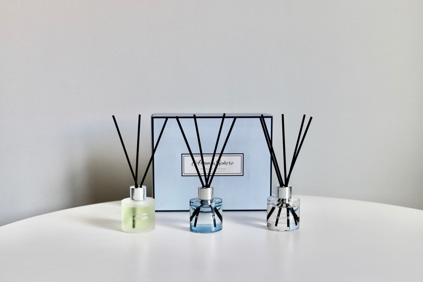 Reed Diffuser Set of 3 | Aromatherapy Fragrance Oil | 12 Sticks and 6 Rattan Balls, 3 x 50ML | Home, Office, Bathroom, Bedroom Essentials (Eucalyptus, Jasmine, Lemongrass, Sky Blue)