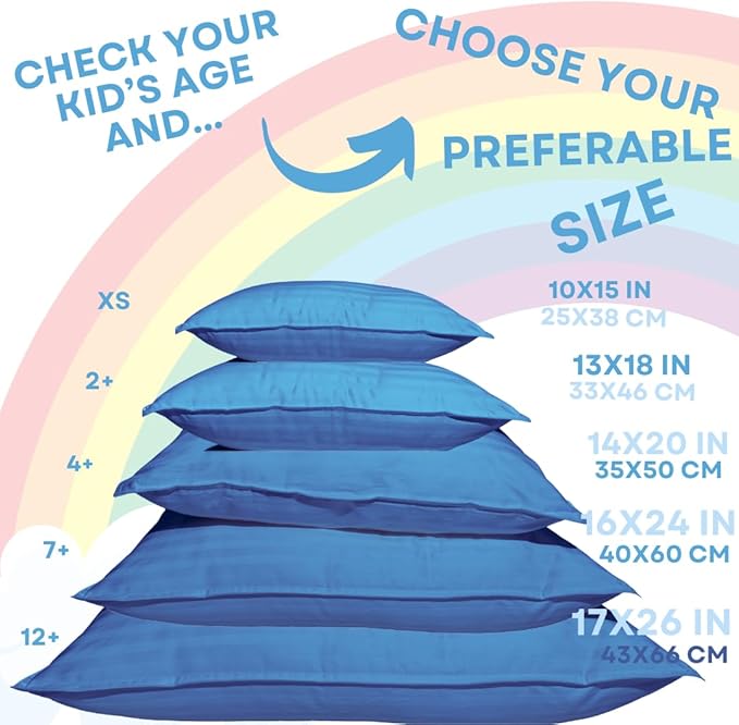 kinder Fluff Mini Toddler Pillows (2pk) 10x15in- The only Pillow for Kids 300T Cotton Shell & Down Alternative Fill - Machine Washable, Ideal Pillow for Kids Above 2 Years- Blue- XS