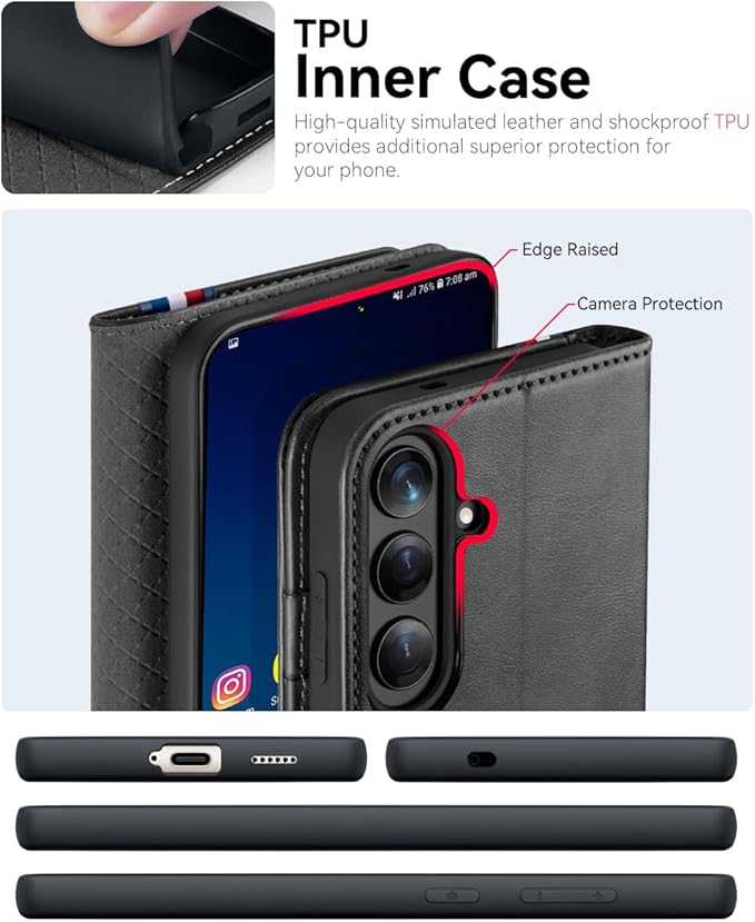 OCASE Compatible with Galaxy S25 Wallet Case, PU Leather Flip Folio Case with Card Holders RFID Blocking Kickstand [Shockproof TPU Inner Shell] Protective Phone Cover 6.2 Inch 2025, Spliced Gray