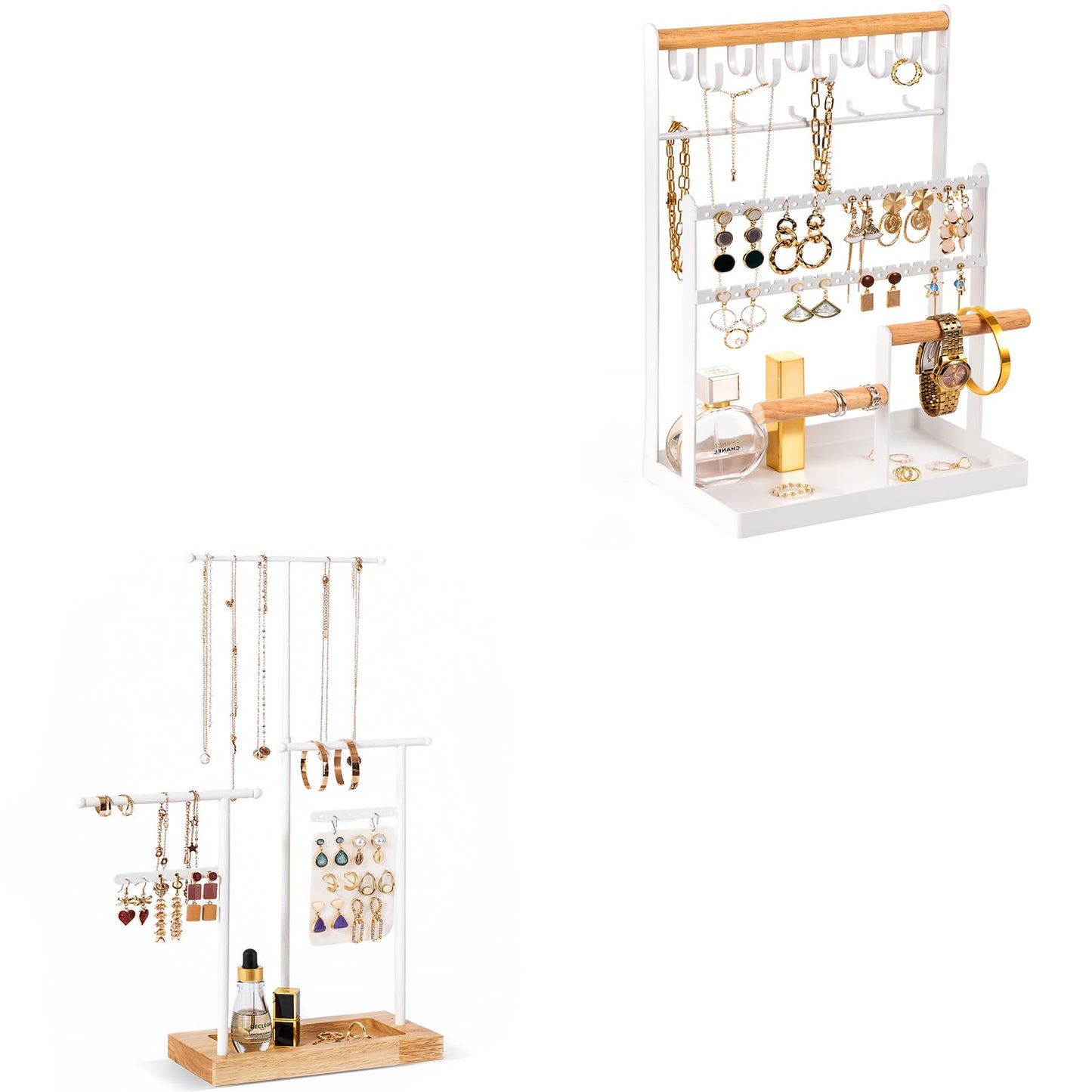 ProCase 360 Rotating Necklace Holder Earrings Storage Bundle with 6 Tier Jewelry Stand Necklace Holder with 15 Hooks