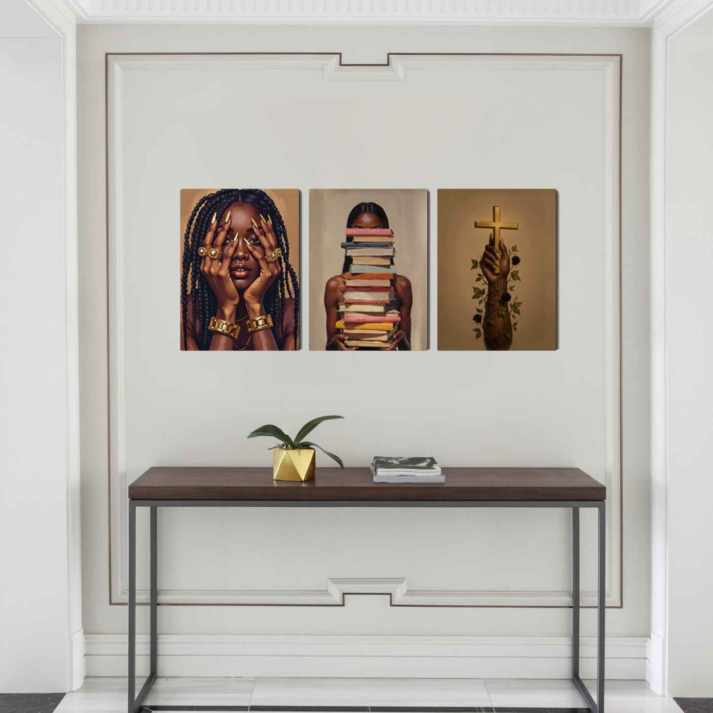 Black Woman Wall Art Canvas Print Set of 3 Framed Poster Picture Modern Artwork Wall Decor African American Artwork Canvas Wall Art 24x16 Inch for Living Room Bedroom Ofﬁce