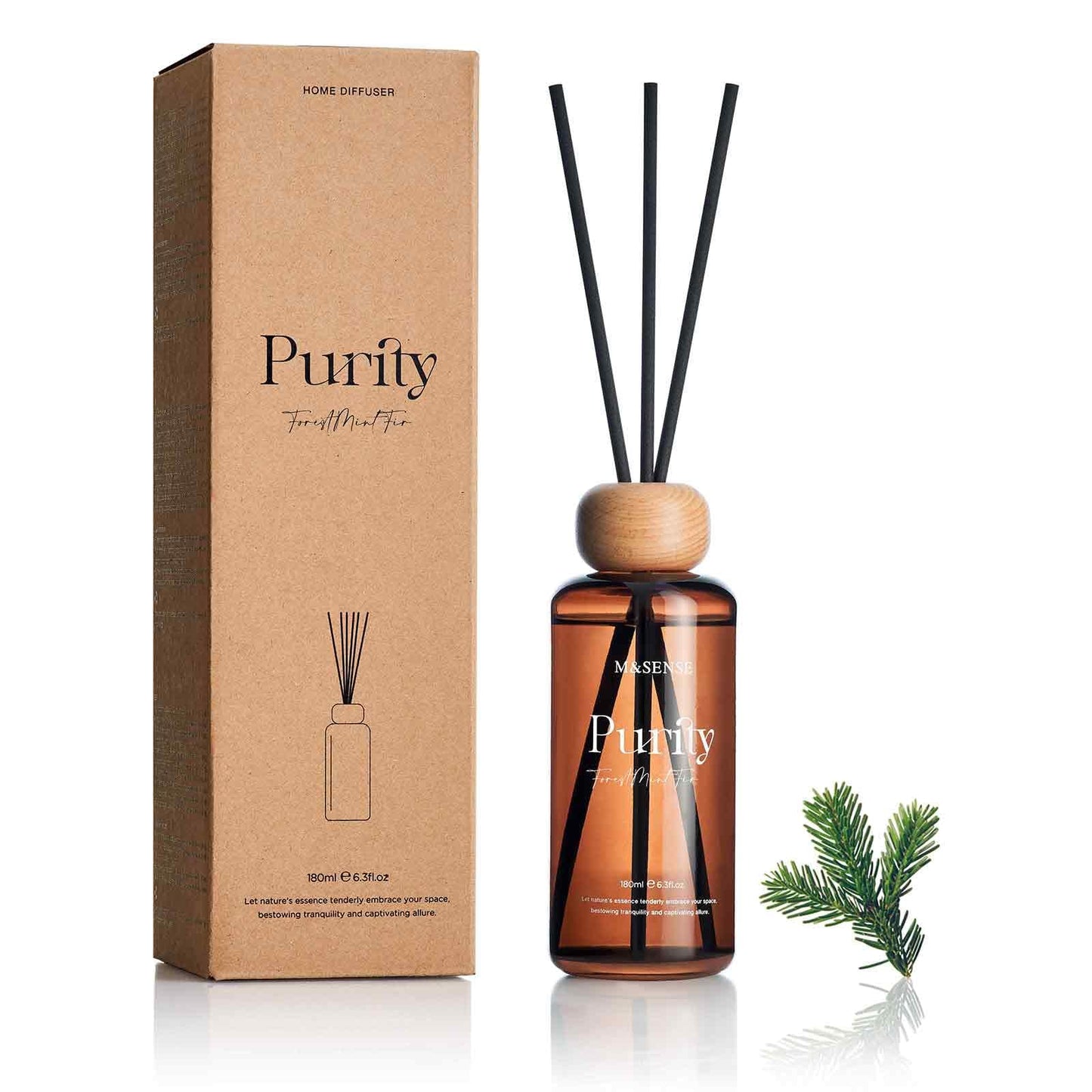 M&SENSE Reed Diffuser Set, Forest Mint Fir Scented 6.3 fl oz Natural Essential Oil Diffusers with Sticks, Non-Toxic Organic Air Freshener, Long-Lasting Fragrance Oils for Home Office Bathroom Bedroom