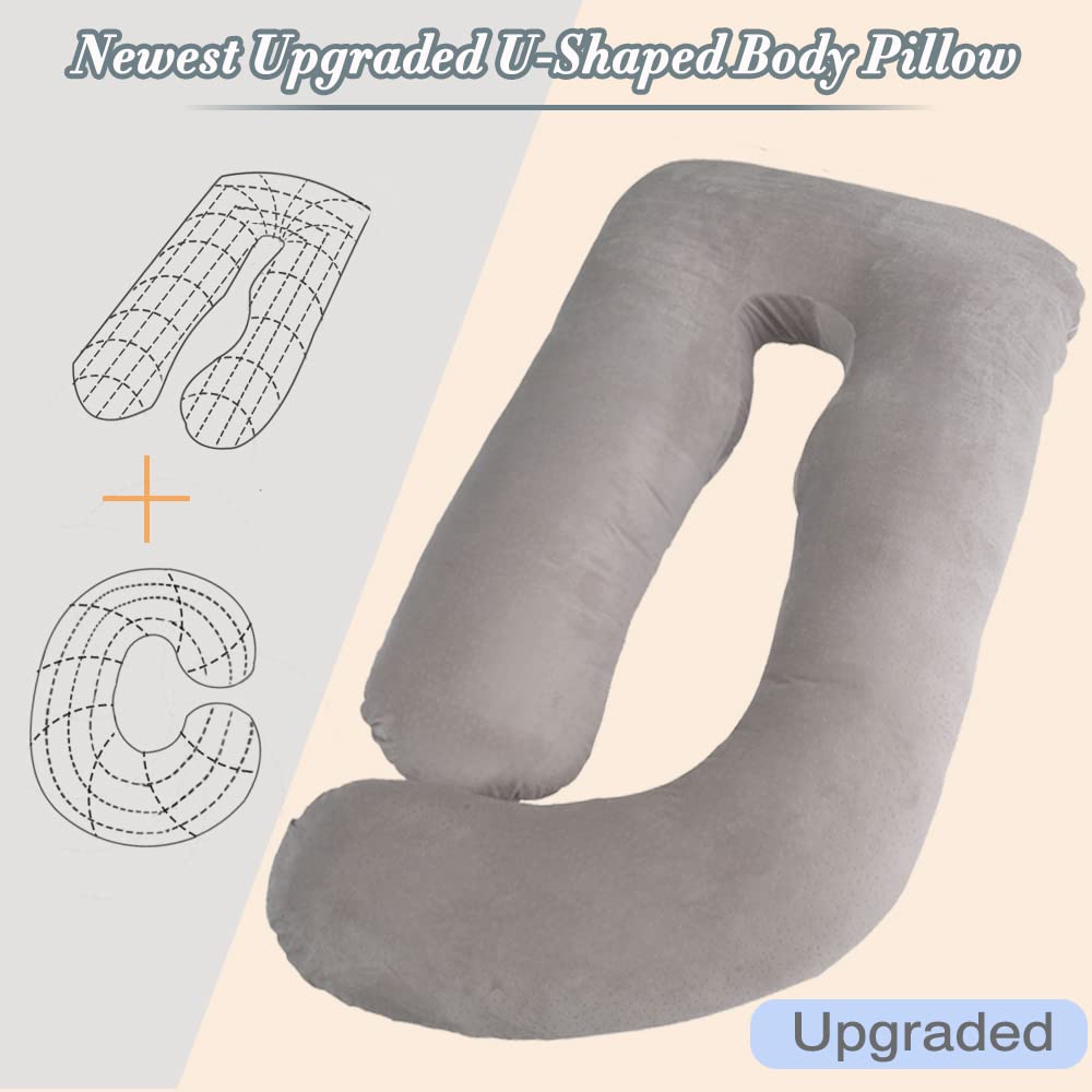 AMCATON 60 Inch Pregnancy Pillows for Sleeping, Extra Large U Shaped Body Pillow, Pregnancy Pillow, Maternity Pillow for Pregnant Women with Velour Cover (Grey)