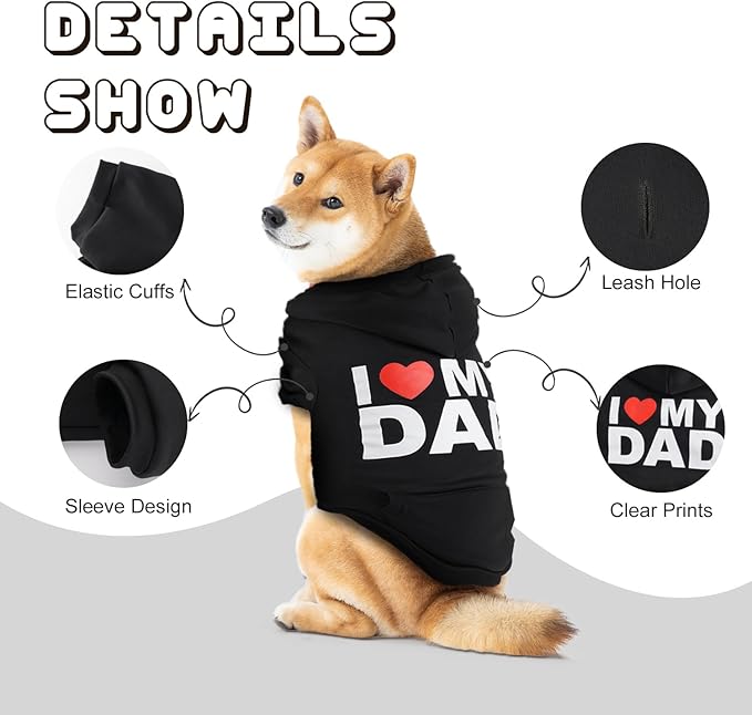 BAOBICUTE Dog Basic Hoodie Soft Dog Clothes Cold Weather Sweaters for Medium Large Dogs Cozy Fabric Warm Sweatshirt with Leash Hole (I Love My MOM, S (Back: 12",Chest: 16"))