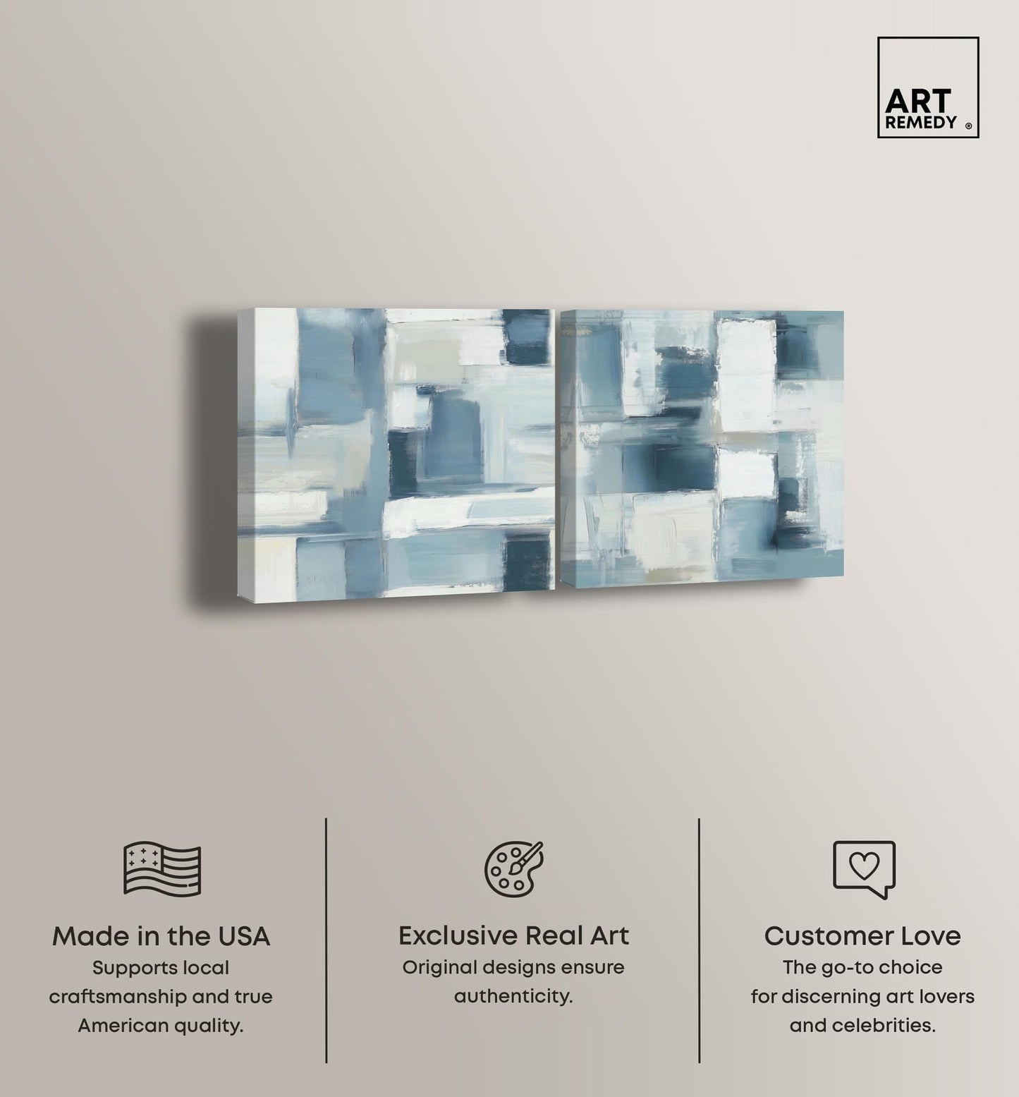 Modern Minimalist Blue Abstract Pair 2 Panel Set Canvas Print Abstract Wall Art by Art Remedy, Gallery Wrapped, 20 x 20