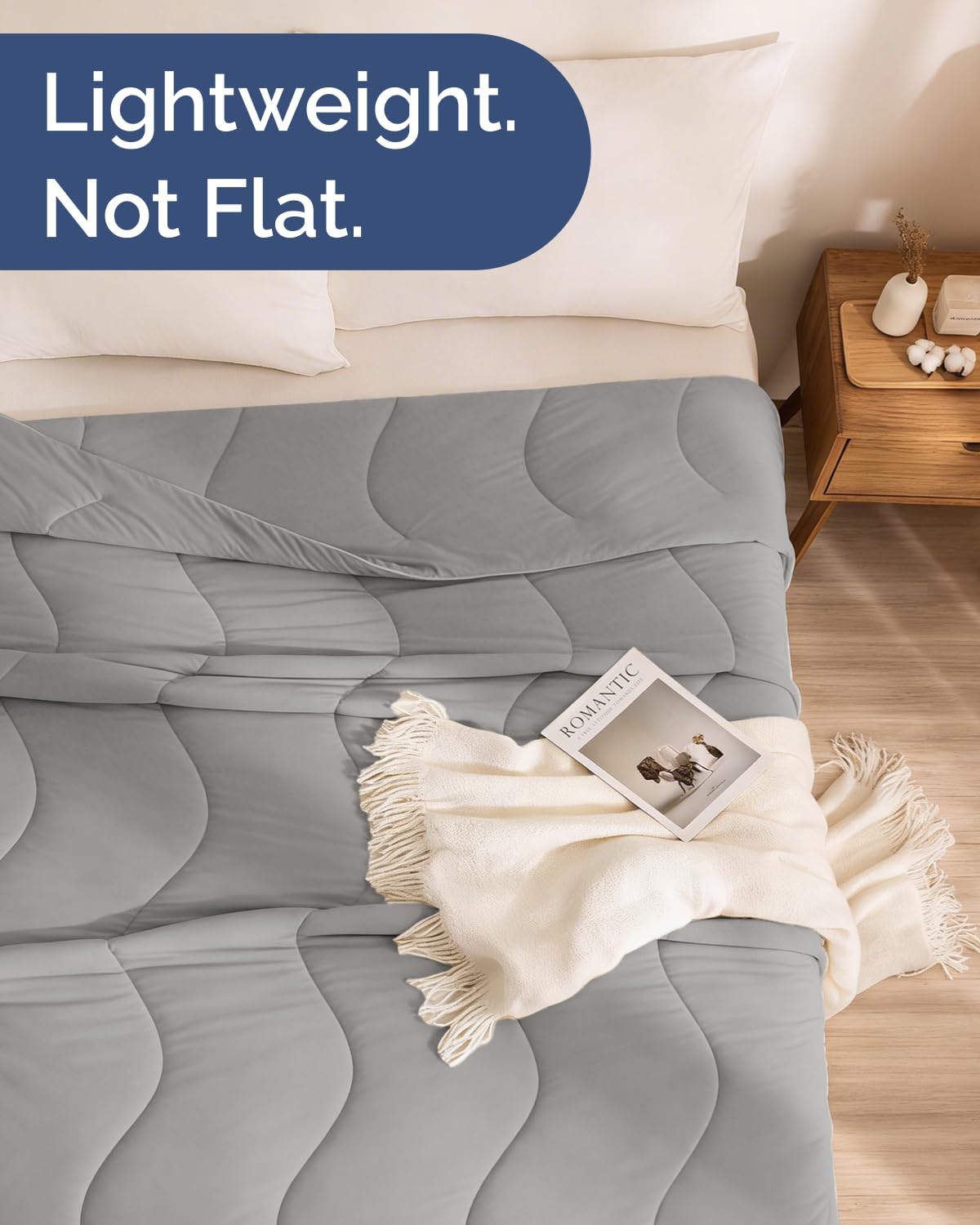 Cooling Comforter Full/Queen Size - Cooling Blanket for Hot Sleepers and Night Sweats - Summer Comforter for Full & Queen Size Beds - Soft, Breathable Cold Blanket for Sleeping - 90x90 (Light Grey)