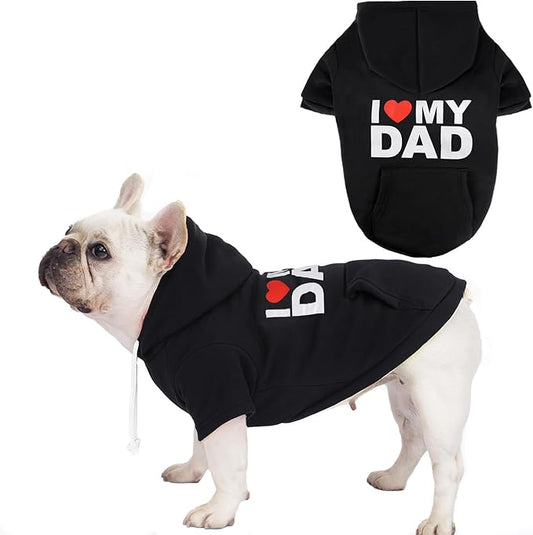 BAOBICUTE Dog Basic Hoodie Soft Dog Clothes Cold Weather Sweaters for Medium Large Dogs Cozy Fabric Warm Sweatshirt with Leash Hole (I Love My DAD, M (Back: 16",Chest: 22"))