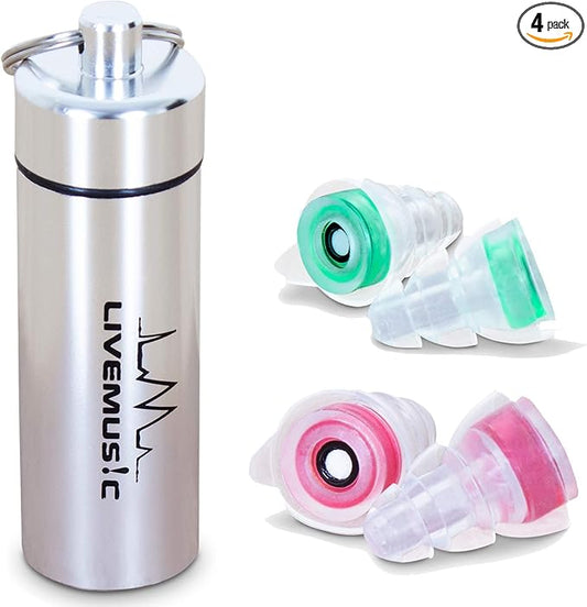 HearGreat Reusable Silicone Ear Plugs – 2 Pairs of High Fidelity Ear Plugs for Sleeping, Concerts, Travel, Work, and More – 21 dB and 27 dB Hearing Protection Plugs with Aluminum Case by LiveMusic