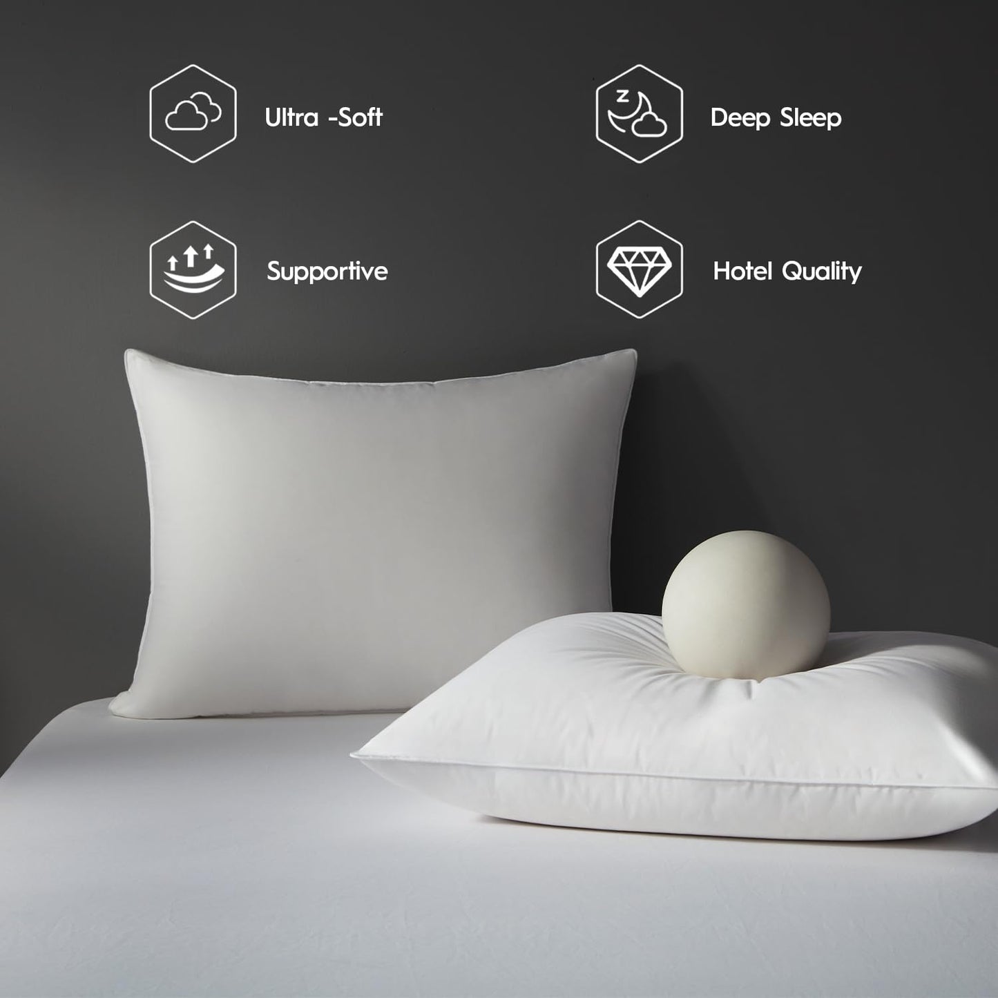 Globon Medium Firm Down Pillow King Size, Premium Down and Feather Filled Bed Pillow for Sleeping, 100% Cotton Shell 430 TC 600 Fill Power, Hotel Collection Down Feather Pillow 20" x 36" 1 Pack