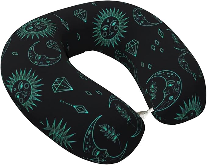 Travel Pillow for Boys and Girls, Comfortable Neck Chin Head Support Cushion Trippy Sun Moon Star, Comfortable for Airplanes Car Sleeping Rest
