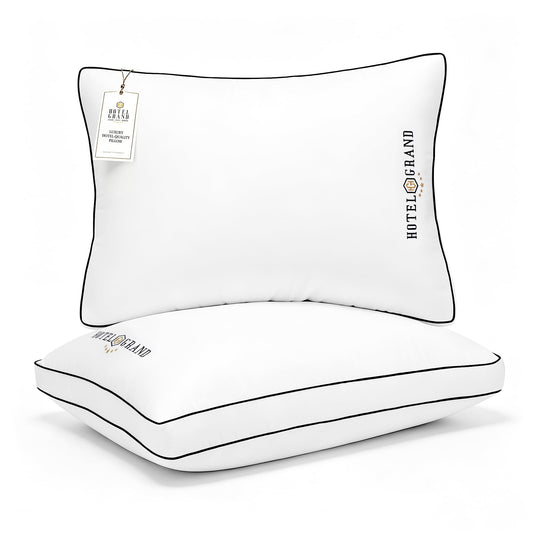Hotel Grand King Pillows Set of 2, Gusseted Firm Support Down Alternative Pillows for Side, Back or Stomach Sleepers, 400 Thread Count 100% Cotton Cover, 18x36 Inches