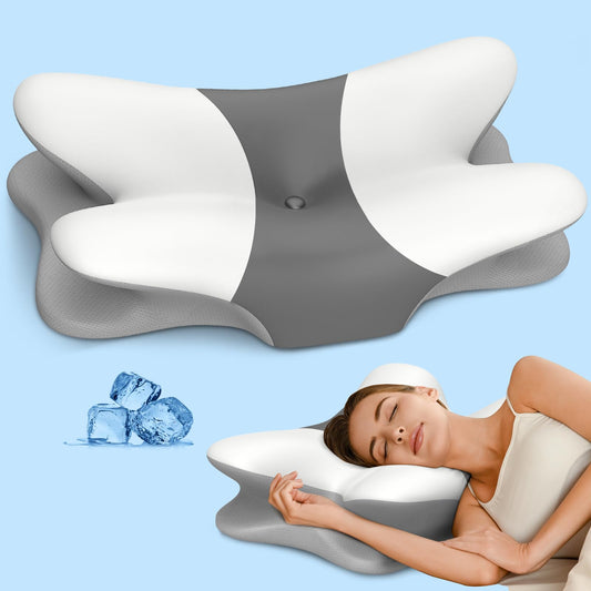 Besyodo Cervical Pillow for Neck Pain Relief - Ergonomic Neck Pillow for Sleeping, Contour Memory Foam Pillows Side Sleeper Pillow for Neck Support, Bed Pillow for Back Stomach Sleepers(White & Grey)