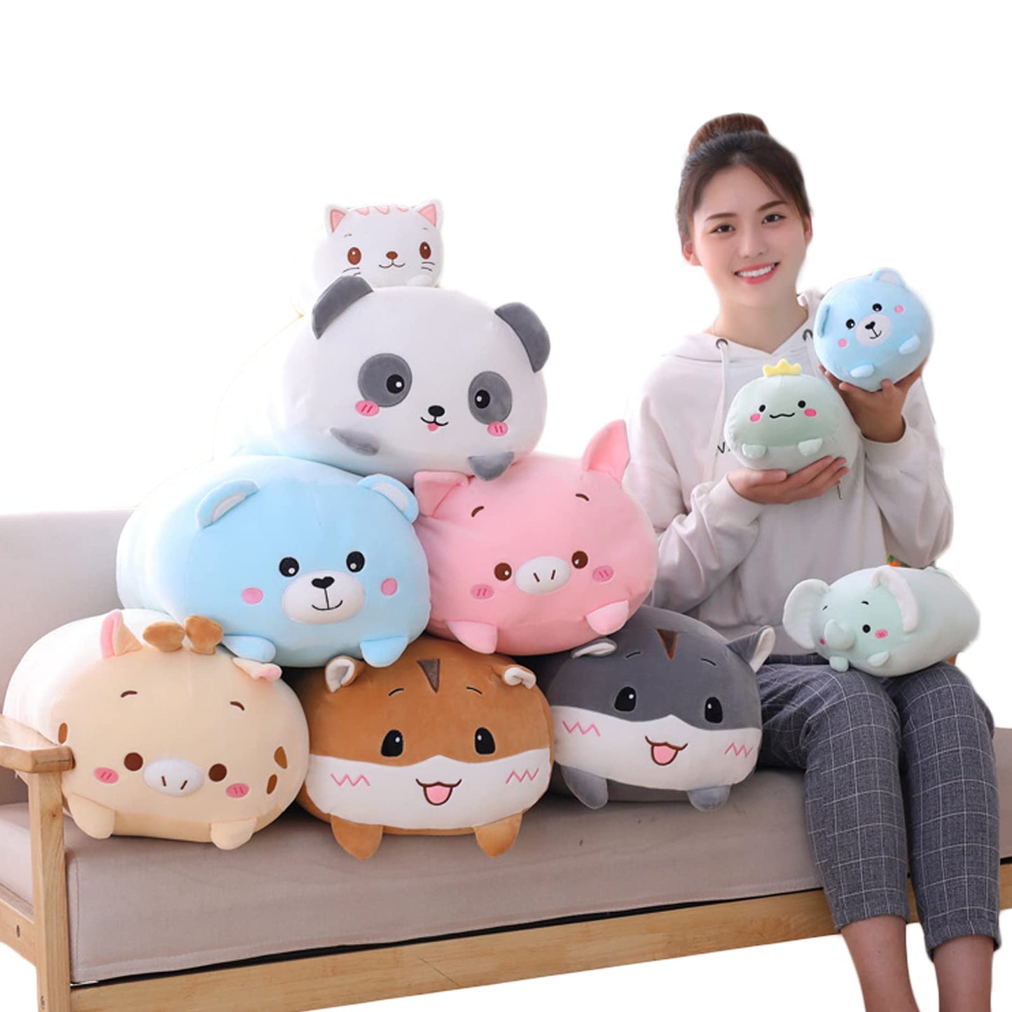 hitoshe Cat Plush Pillow, Soft White Cat Stuffed Animal Toy Cylindrical Body Pillow Gifts for Kids, 33.5"