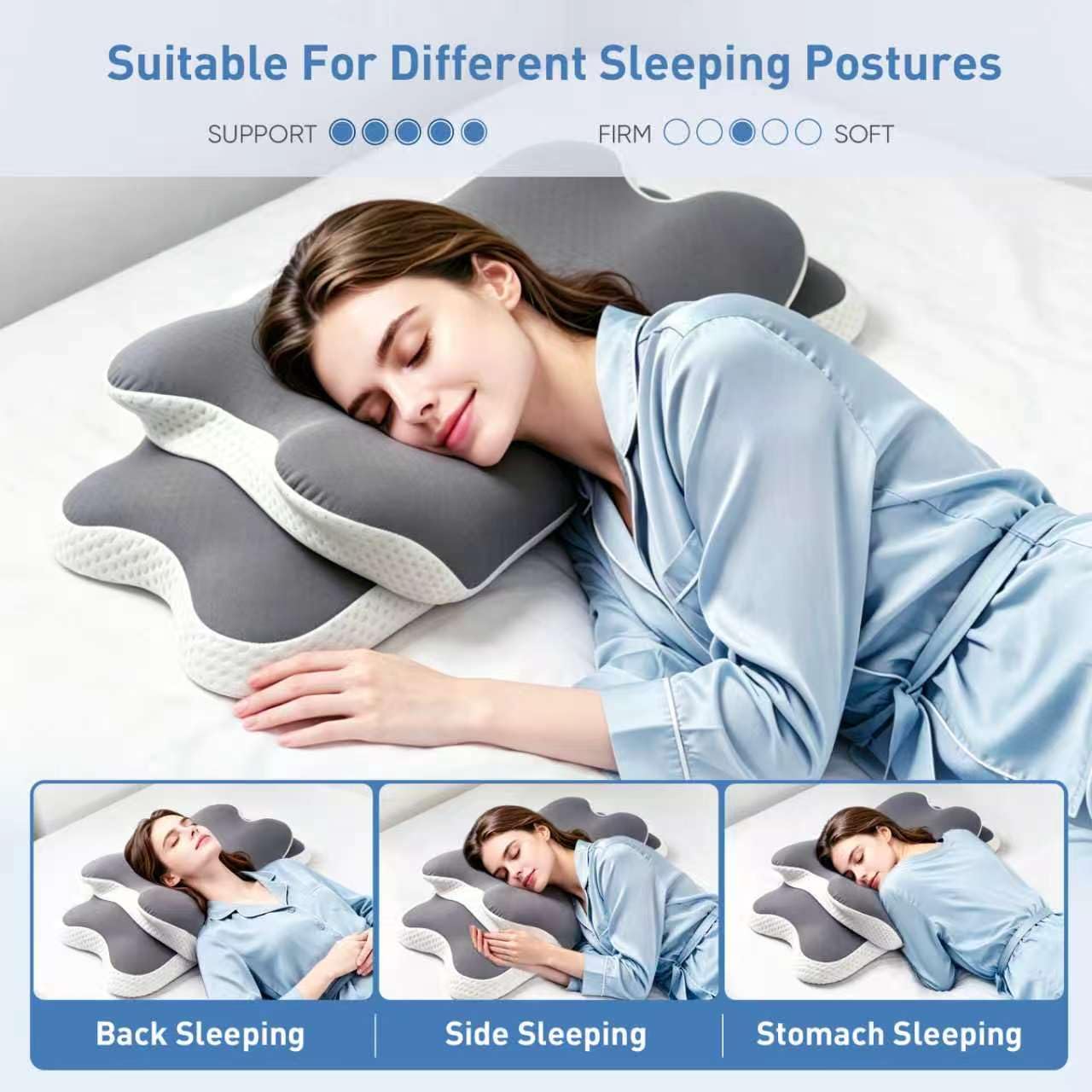 CloudNook Cervical Neck Pillow for Pain Relief, Ergonomic Memory Foam Neck Support Pillow for Sleeping, Cooling Comfort Designed for Side Back Stomach Sleepers
