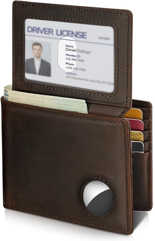 Mens Wallet With AirTag Holder, Bifold Leather RFID Blocking 1-2 ID Windows 12-13 Card Holders, Gift Box and Screen Protector Included, AirTag Not Included