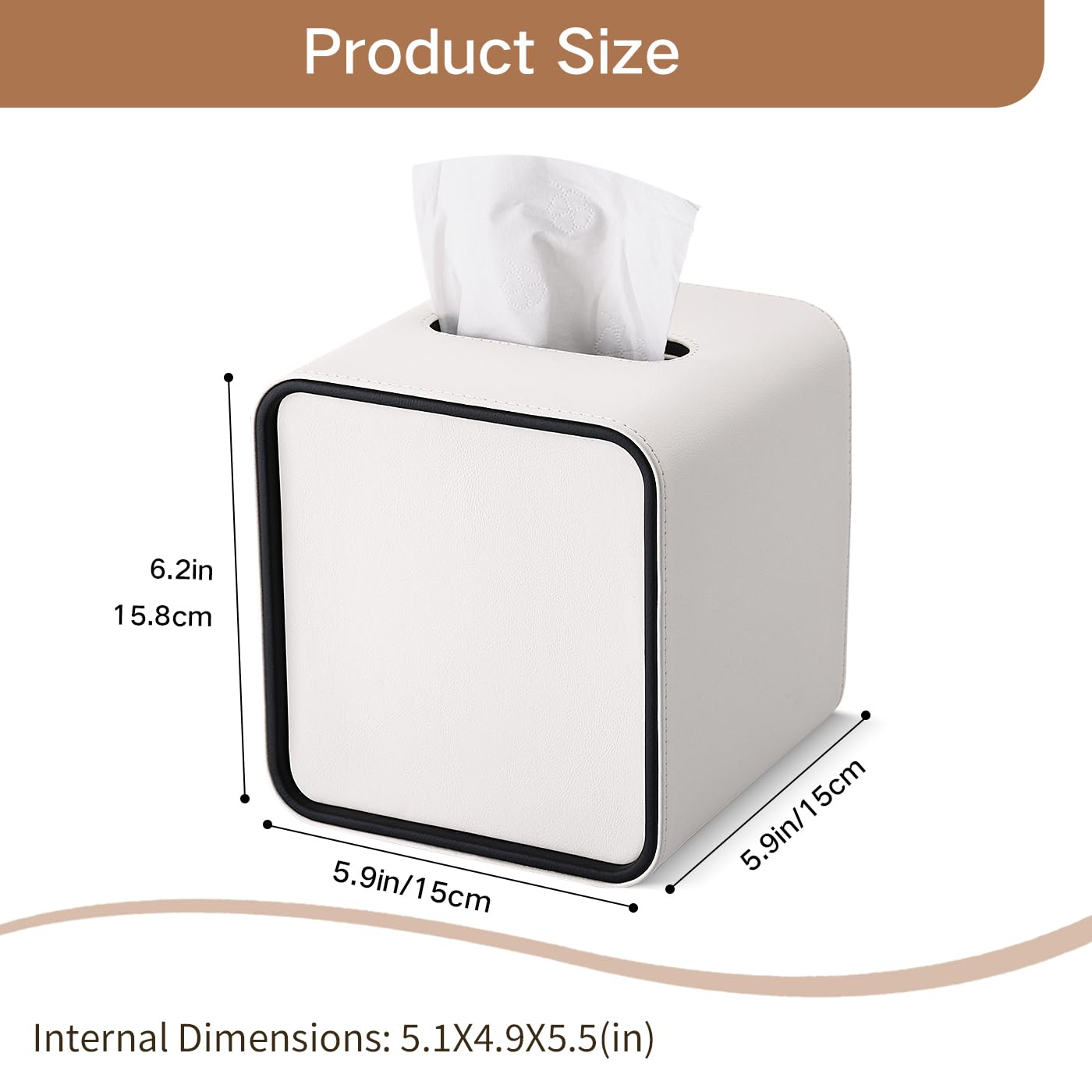 GORESE Tissue Box Cover Square Tissue Box Holder for Kleenexs, PU Leather Tissue Cover Cube Decorative Tissue Holder for Bathroom Bedroom Living Room Office, Cream White