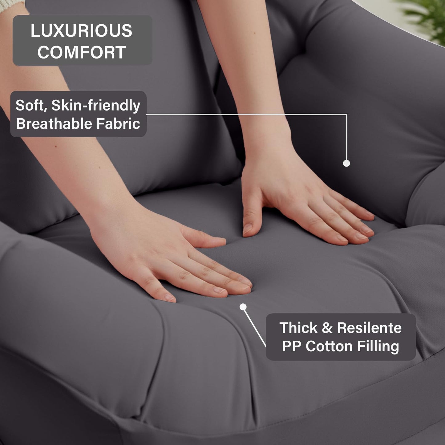 YOTATING Lazy Chair with Ottoman, Modern Accent Leisure Sofa Chair with Footrest Stool & Throw Pillow, Modern Lounge Chair with Armrests for Living Room, Dark Grey