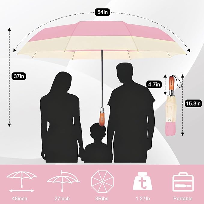 Lejorain Compact Golf Umbrella Large - 54inch Travel Big Portable Automatic Folding Umbrella Windproof for Men Heavy Duty 210T Dupont Teflon Coated Umbrella for Rain