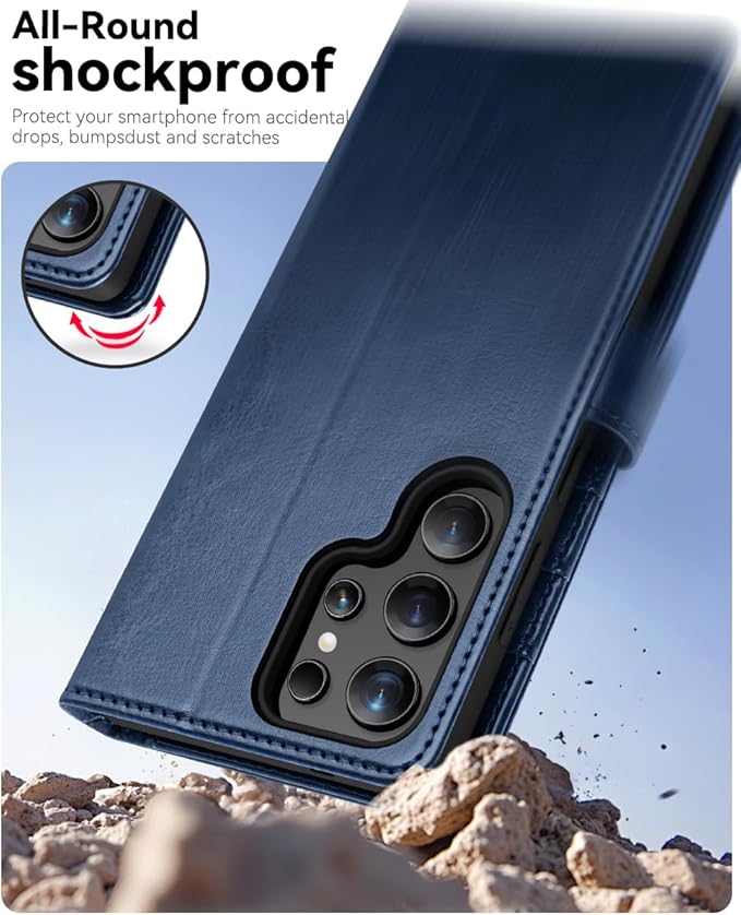 OCASE Compatible with Galaxy S25 Ultra Wallet Case, PU Leather Flip Folio Case with Card Holders RFID Blocking Kickstand [Shockproof TPU Inner Shell] Protective Phone Cover 2025, Blue
