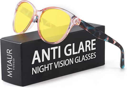 Myiaur Night Vision Driving Glasses for Women, Polarized Anti Glare Yellow Lens Glasses for Nighttime, UV400 Protection