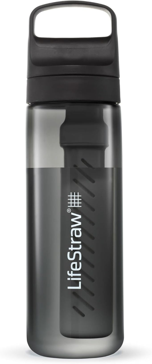 LifeStraw Go Series – BPA-Free Water Filter Bottle for Travel and Everyday use removes Bacteria, parasites and microplastics, Improves Taste, 22oz Nordic Noir
