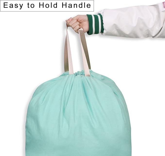Cotton Canvas Laundry Bag with Handles & Drawstring Straps, Heavy Duty Extra Large Laundry Bags for Laundromat and Household, 25.5x34 Inch, Teal Blue