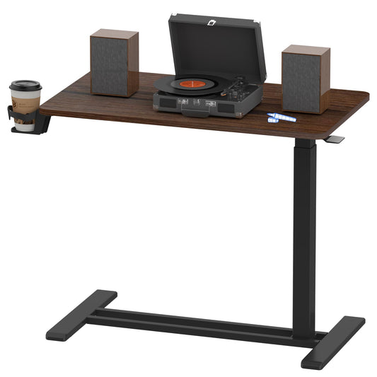 FLEXISPOT Adjustable C Table with Wheels, Mobile Snack Side End Table Sofa Couch Bedside Table Laptop Rolling Cart TV Tray Night Stand for Small Space Side Table(27.6" W x 15.7" D,Rustic Brown)