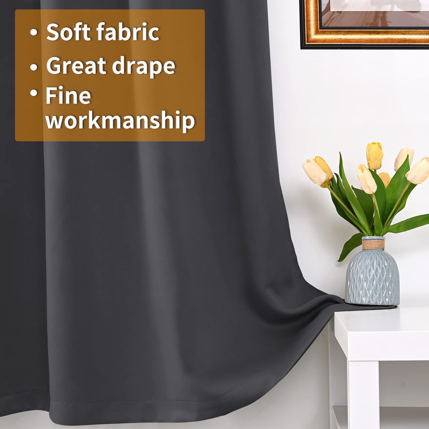 YoungsTex Insulated 100% Blackout Curtains for Bedroom, Thermal Black Out Drapes witrh Grommet Double Layer Energy Saving for Living Room, Dark Grey, 2 Panels, 52 X 63 Inch