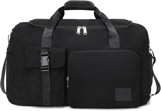 Girls Duffle Bag Woman Corduroy Travel Bag Kids Sports Duffel Bags With Shoe Compartment Wet Pocket (black)