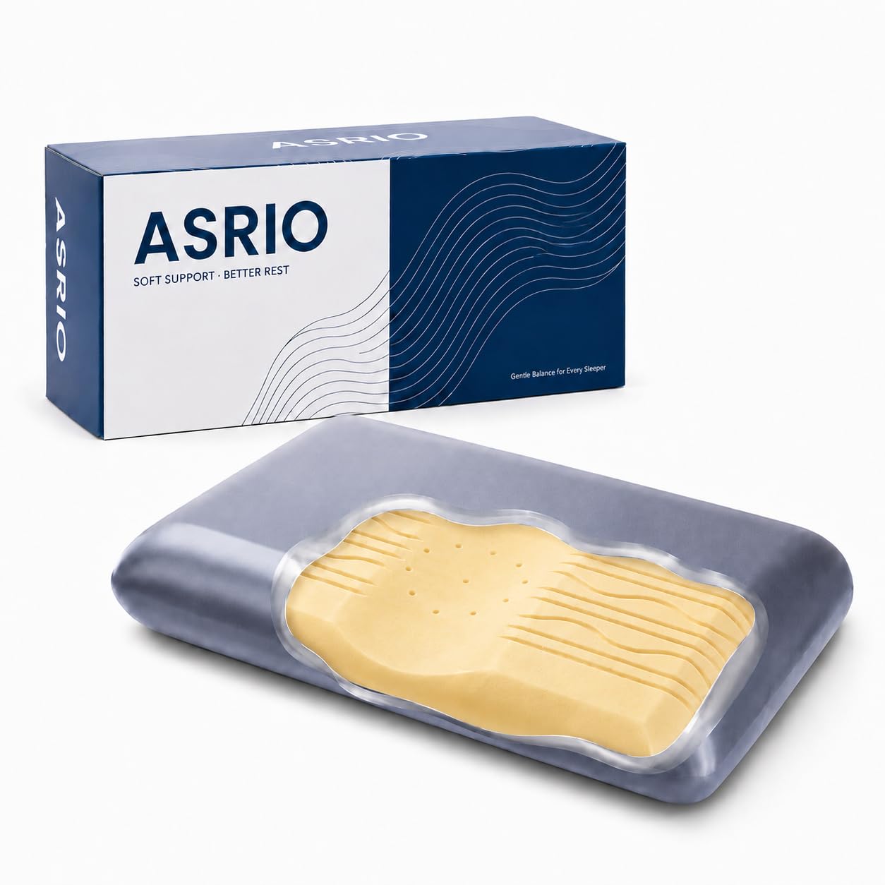 ASRIO Cooling Contour Silicone Pillow for Side Sleepers, 4.72 Inch Height Neck Support Bed Pillow, Breathable Washable High Resilience Core, Medium Firm,Queen Size