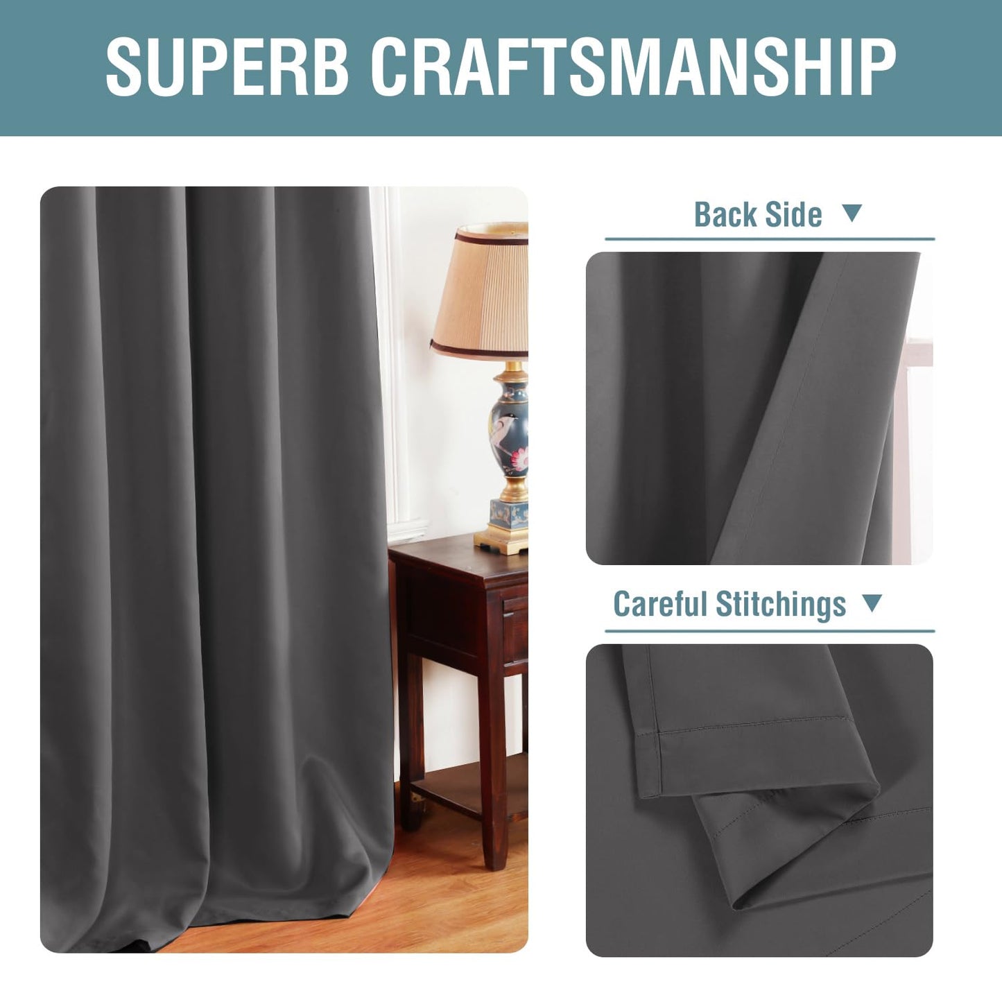 H.VERSAILTEX Blackout Grey Curtains for Bedroom Thermal Insulated Curtains 63 Inches Length Blackout Curtain Panel for Living Room, Luxury Grommet Solid in Charcoal Gray, One Panel, 52" W x 63" L