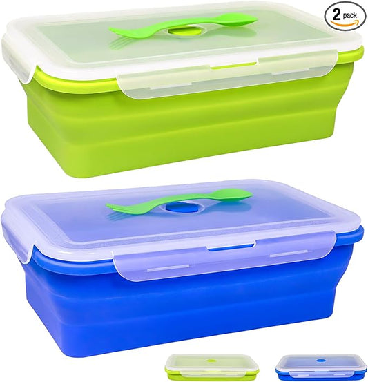 PTOIYUT 82.8oz Extra Large Collapsible Silicone Food Storage Containers with Airtight Lids, 2 Pack Foldable Bento Boxes for Kitchen Office Travel Camping, Microwave Freezer Dishwasher Safe, BPA Free,