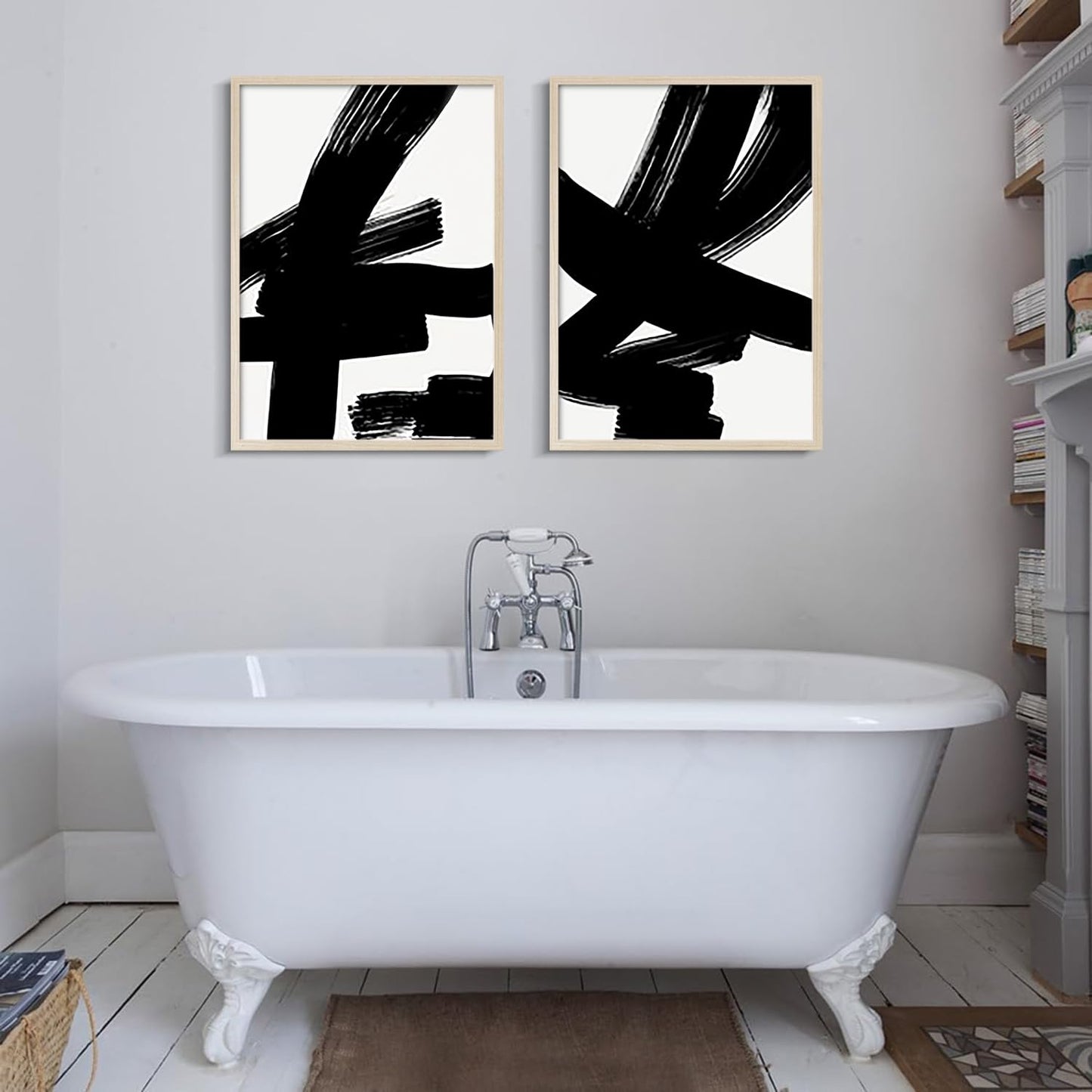 Abstract lines Canvas Wall Art 2Pcs Framed Modern Minimalist Prints Brush Stroke Gallery Picture Posters Living Room Bedroom Office 12x16 Inch Ready to Hang