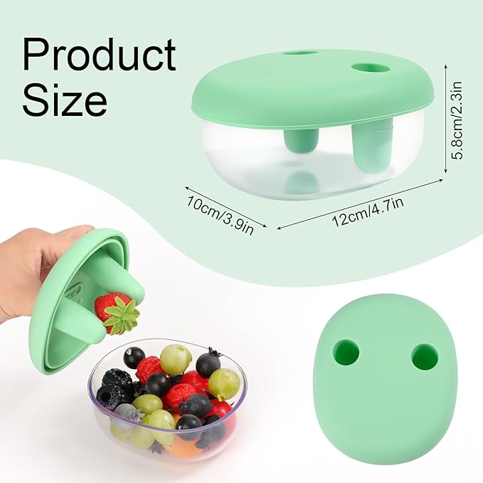 2-in-1 No-Mess Snack Container, Portable Food Storage Boxs, Reusable Snack Finger Box, Leak-Proof Silicone Lid Snacks Container, Keep Hands Clean, for Ideal for Travel, Office, Camping (Green)