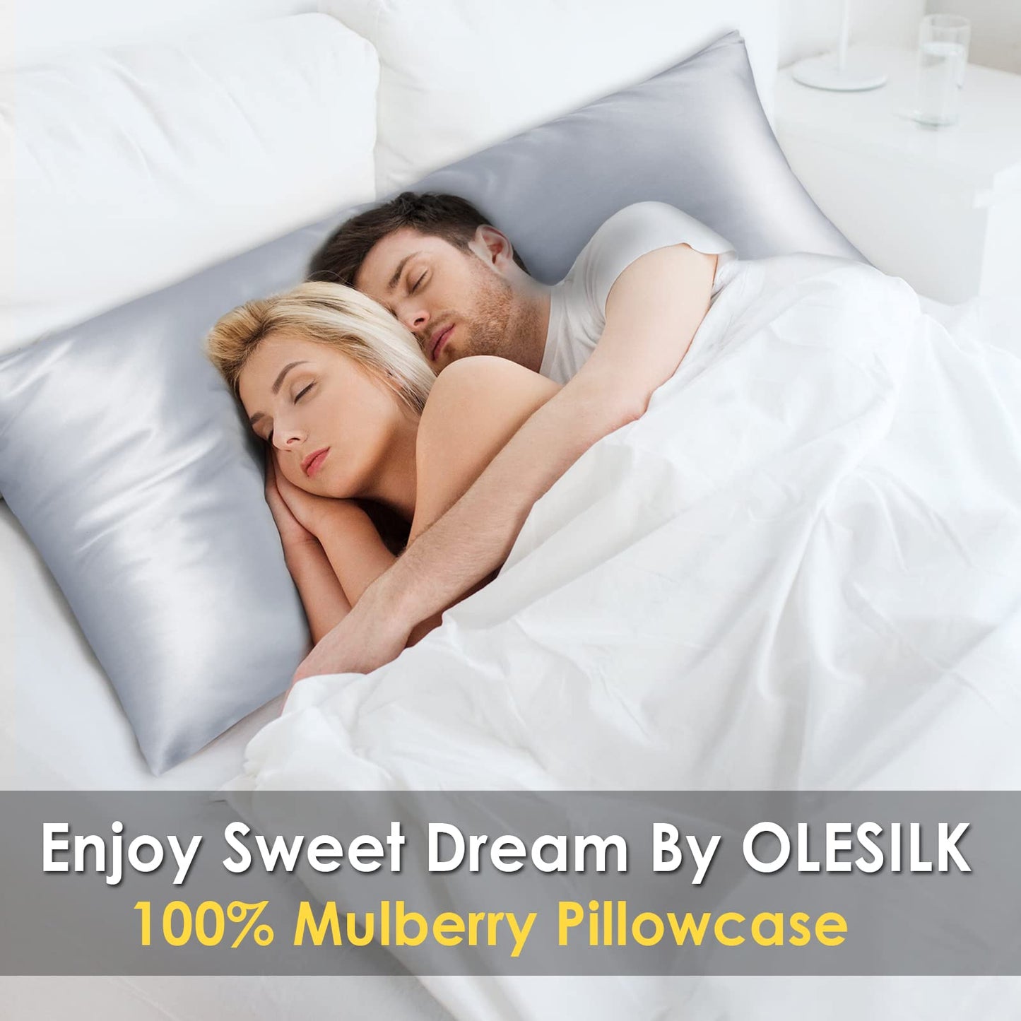 OLESILK Silk Body Pillowcase 20x54 Zippered: 100% Mulberry Silk for Hair and Skin, Breathable and Soft for Pregnant and Family, Silver Grey