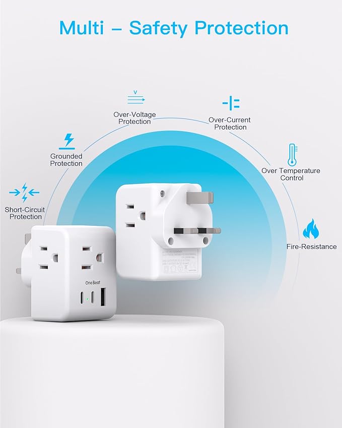 US to UK Ireland Travel Plug Adapter, Type G Power Plug Adapter with 3 Outlets 3 USB Ports(2 USB C), European Travel Plug Adapter for USA to England London Scotland British Qatar Irish Hongkong