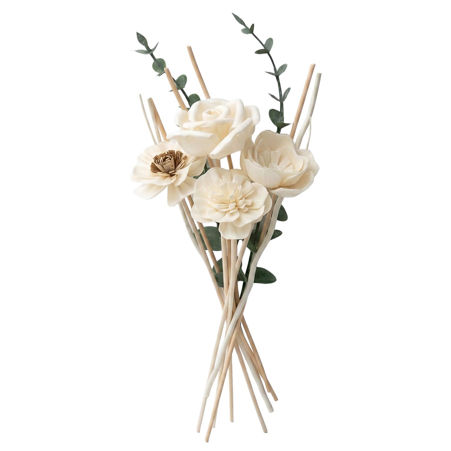 Flower Reed Diffuser Sticks Set of 12, Handmade Sola Wood Flowers with Faux Eucalyptus Stems, Reed Diffuser Sticks for Home Fragrance, Bathroom Aromatherapy & Decoration