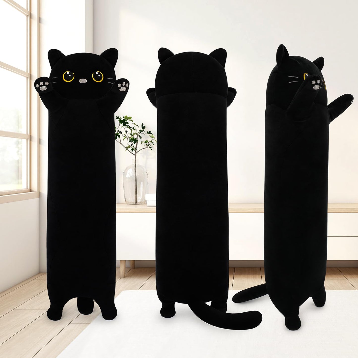 Sprinqdawin Cat Stuffed Animal-20” Black Cat Plush,Cute Plushies Animal Body Pillow,Kawaii Plush Toys Animals Gifts,Soft Animals Sleeping Hugging Pillow Cushion Dolls for Kids Adults Birthday