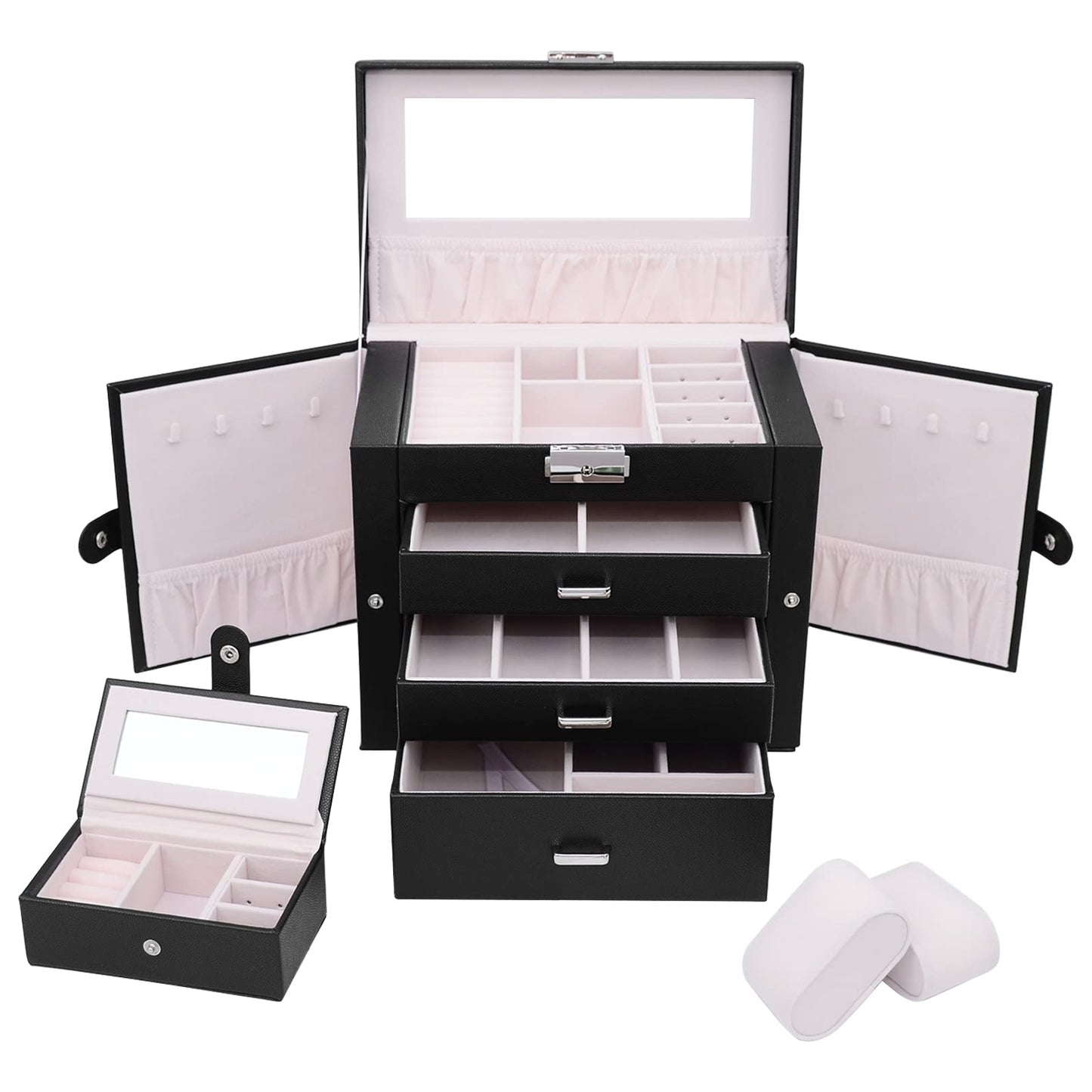 TORIBIO Huge Jewelry Box Leather Jewelry Organizer/Case for Women Girls Ring Necklace Earring Bracelet Holder Black